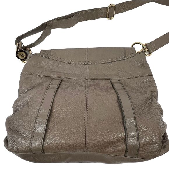 The SAK Taupe Gray Crossbody Pebbled Leather Satchel Fold Over Hobo Shoulder Bag - Picture 8 of 13